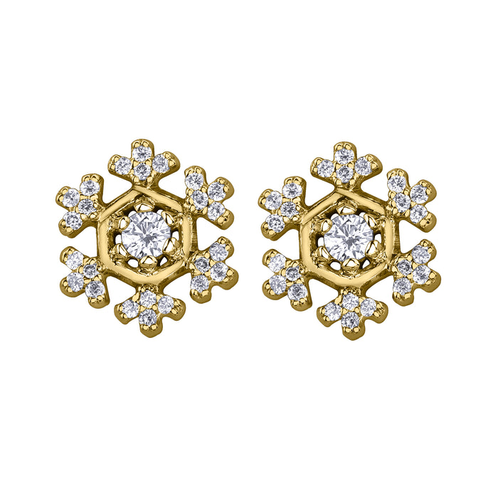 14k Yellow Gold Canadian Diamond Snowflake Stud Earrings | 0.20cttw | Whistler Winter Keepsake