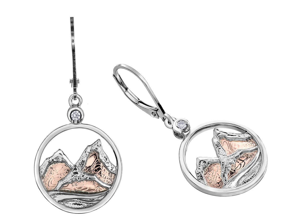 Sterling Silver & Rose Gold Canadian Diamond Whistler Mountain Earrings | Alpenglow | Whistler Keepsake
