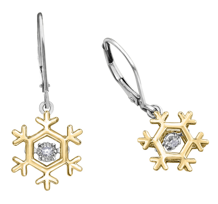 10k Yellow Gold Canadian Diamond Dancing Snowflake Leverback Earrings | Whistler Winter Keepsake