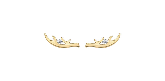 10k Yellow Gold Canadian Diamond Antler Stud Earrings | Whistler Wildlife Keepsake
