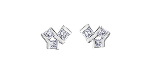 10k Canadian Diamond Princess Cut Cluster Stud Earrings