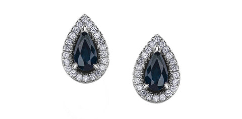 10k Sapphire and Diamond Halo Pear Shape Stud Earrings