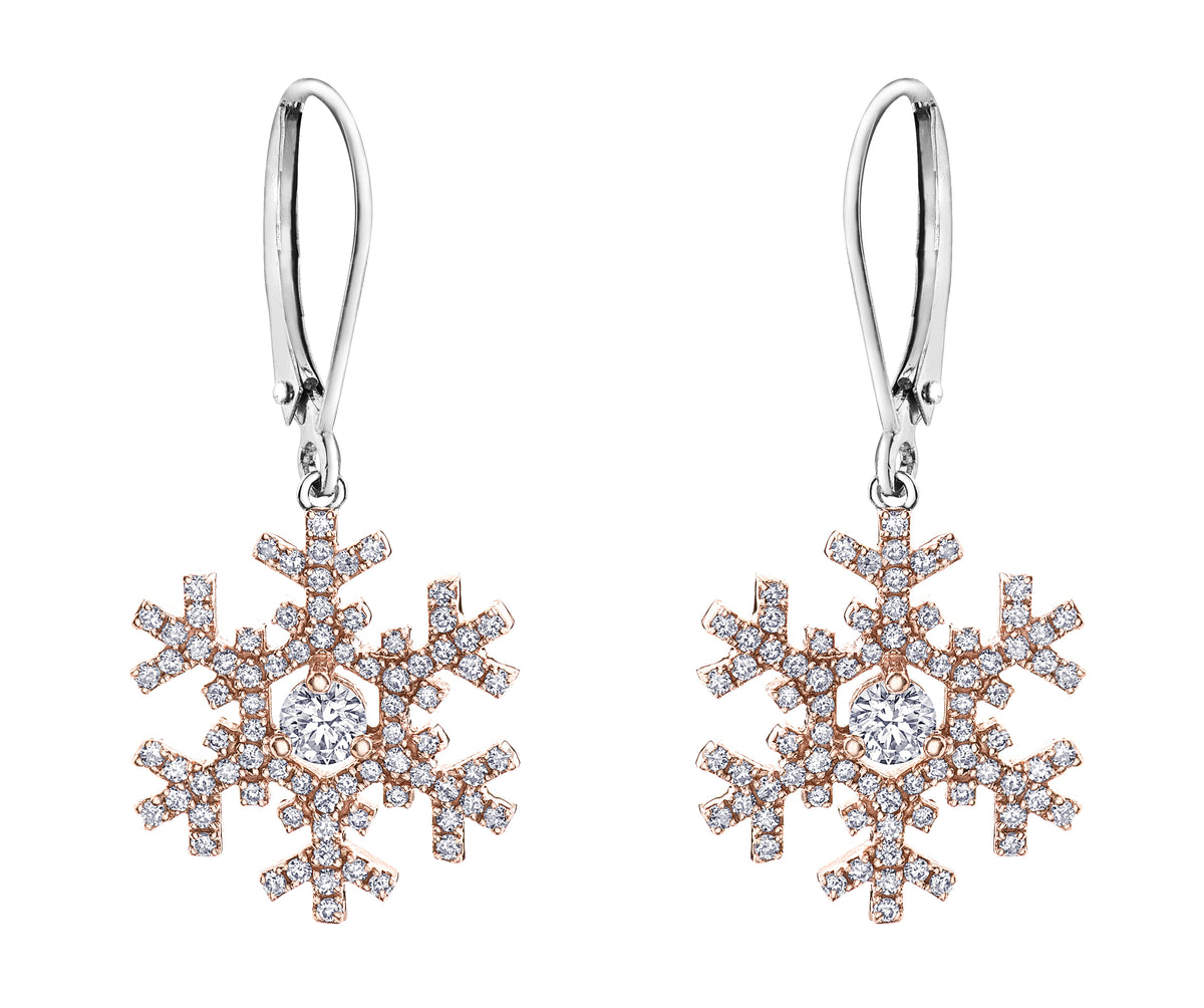 14k Canadian Diamond Snowflake Earrings