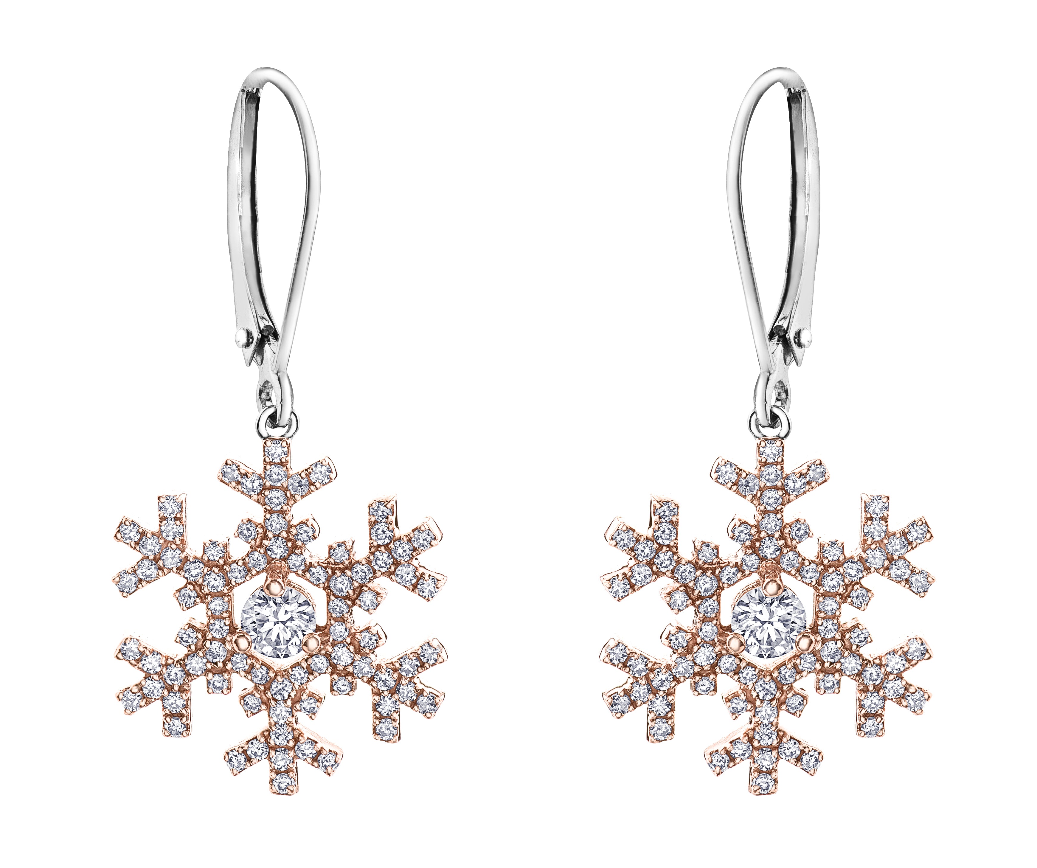 14k Canadian Diamond Snowflake Earrings