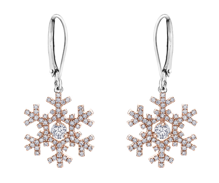 14k Rose Gold Canadian Diamond Snowflake Leverback Earrings | 0.87cttw | Luxury Whistler Keepsake