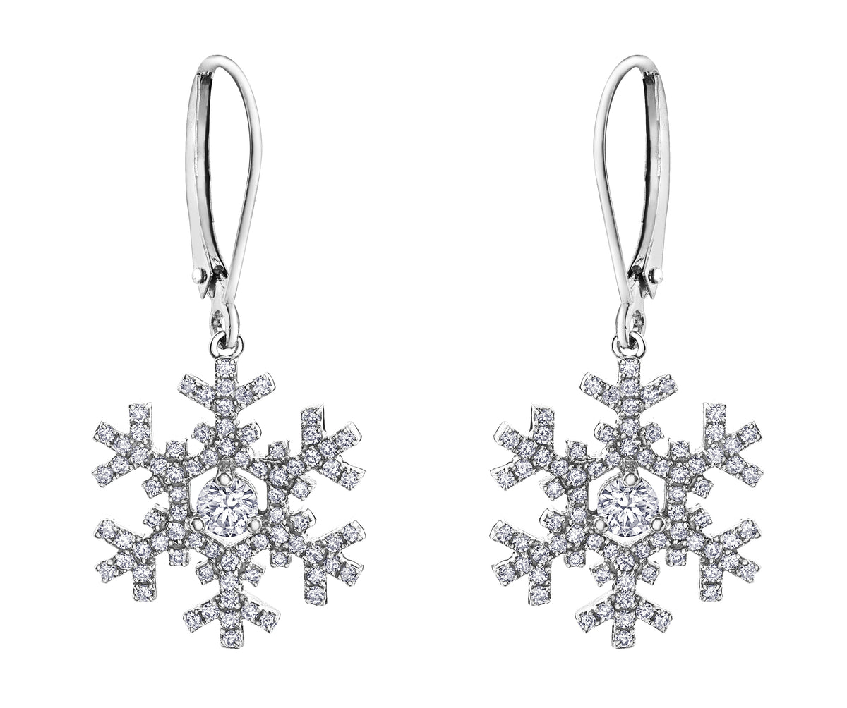 14k Canadian Diamond Snowflake Earrings