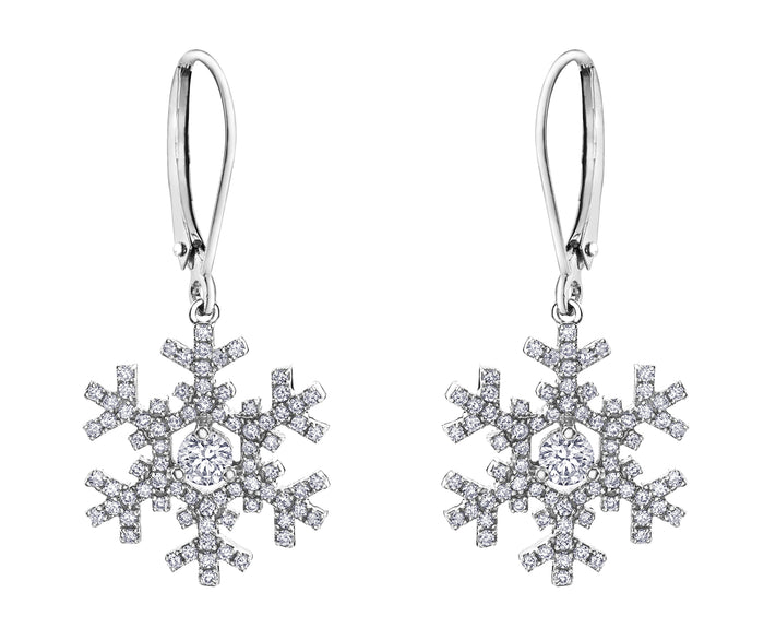 14k White Gold Canadian Diamond Snowflake Leverback Earrings | 0.87cttw | Luxury Whistler Keepsake