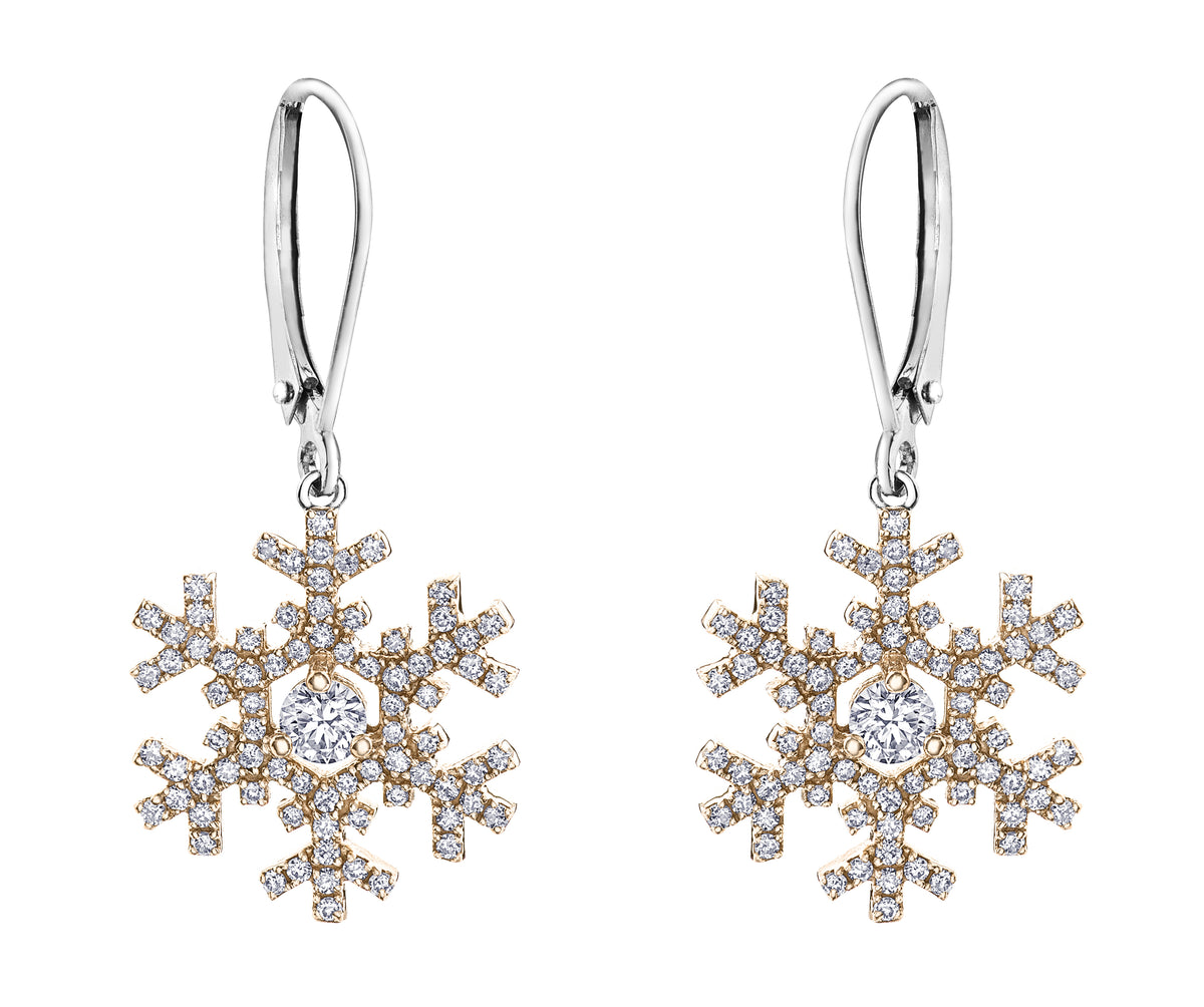 14k Canadian Diamond Snowflake Earrings