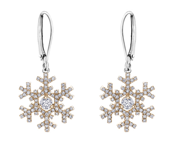 14k Canadian Diamond Snowflake Earrings