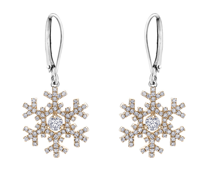 14k Yellow Gold Canadian Diamond Snowflake Leverback Earrings | 0.87cttw | Luxury Whistler Keepsake