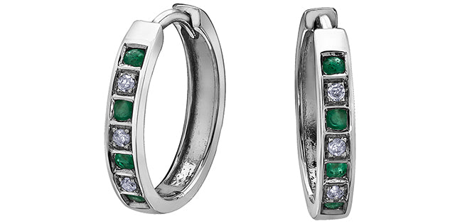 10k White Gold Emerald & Diamond Huggie Earrings | Whistler Keepsake