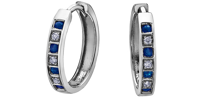 10k White Gold Sapphire & Diamond Huggie Earrings | Whistler Keepsake