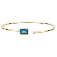 14k Yellow Gold London Blue Topaz & Diamond Open Wire Bangle