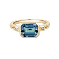 14k Yellow Gold London Blue Topaz & Diamond Three Across Dinner Ring | Whistler Statement Ring
