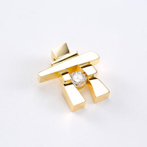 14k Yellow Gold Inukshuk Pendant with Canadian Diamond (Medium)