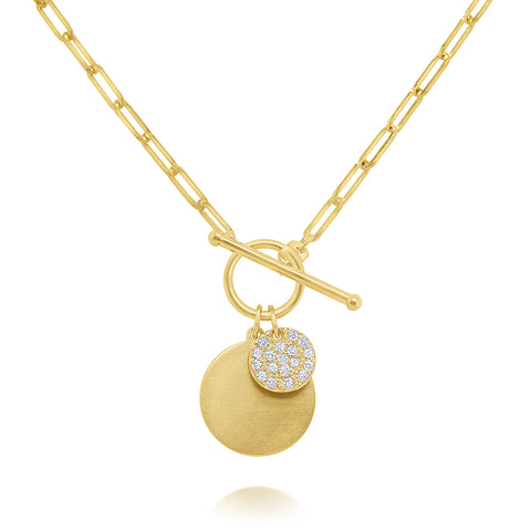 14k yellow gold diamond double disc pendant