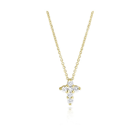 14k Yellow Gold Diamond Mini Cross Pendant