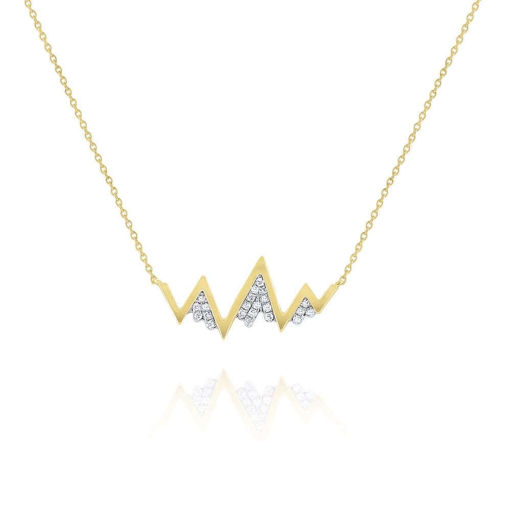 14k Yellow Gold Diamond Snow Capped Mountain Pendant | Whistler Alpine Necklace