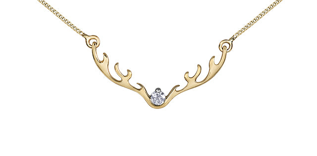 10k Yellow Gold Canadian Diamond Antler Pendant | Whistler Wildlife Keepsake