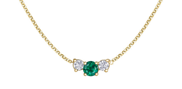 14k Yellow Gold Emerald and Canadian Diamond Pendant