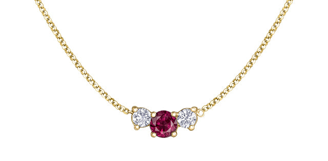 14k Yellow Gold Ruby & Canadian Diamond Three Across Pendant | Whistler Keepsake