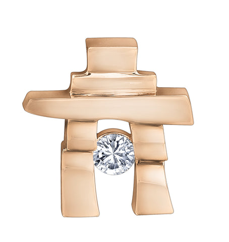 14k Rose Gold Inukshuk Pendant with Canadian Diamond (small)