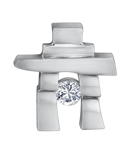 14k white gold Inukshuk Pendant with Canadian Diamond (medium)