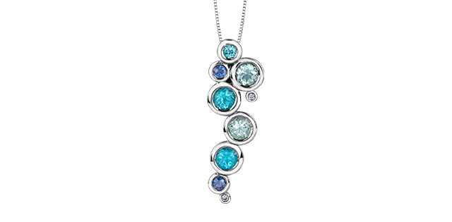 10k White Gold Blue Topaz Aquamarine & Sapphire Bubble Pendant | Whistler Keepsake