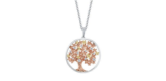 14k Canadian Gold Diamond Maple Leaf Tree Pendant
