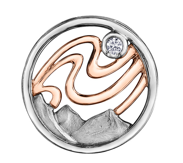 Sterling Silver & Rose Gold Canadian Diamond Whistler Mountain Pendant | Alpenglow | Whistler Keepsake