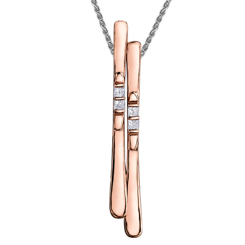 14k Rose Gold Canadian Diamond Skis Pendant