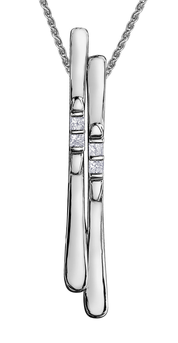 14k White Gold Canadian Diamond Skis Pendant | 0.12cttw | Whistler Mountain Keepsake