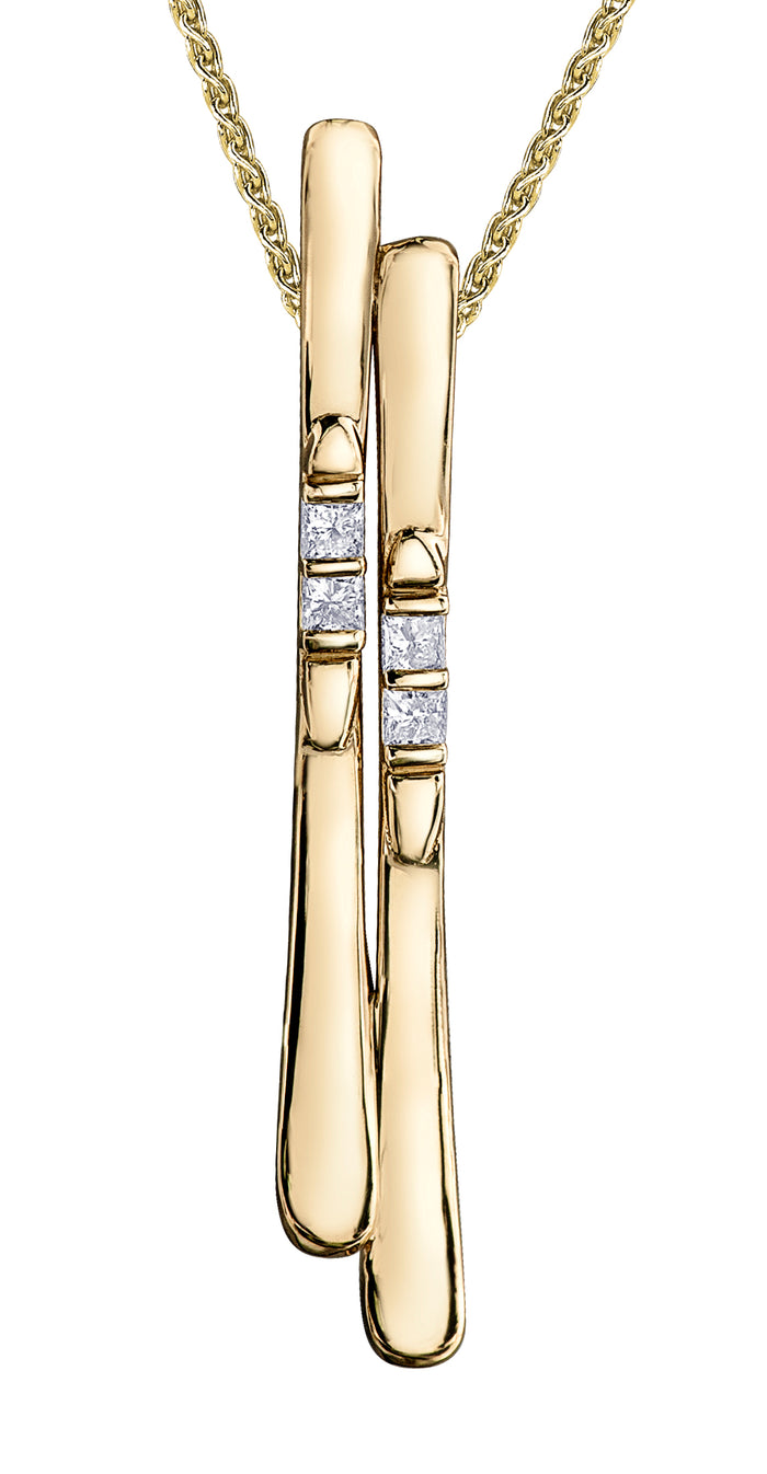 14k Yellow Gold Canadian Diamond Skis Pendant | 0.12cttw | Whistler Mountain Keepsake