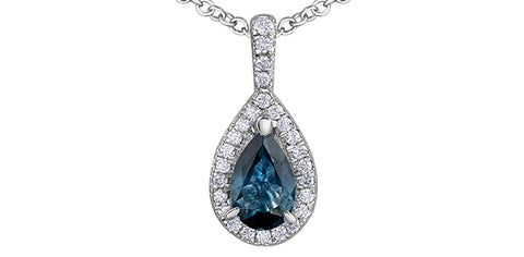 10k Sapphire and Diamond Halo Pear Shape Pendant