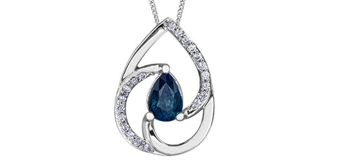 10k Sapphire and Diamond Teardrop Pendant