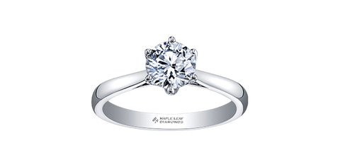 18k Canadian Diamond 6 Claw Solitaire Engagement Ring