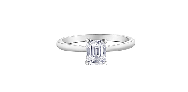 18k White Gold Canadian Emerald Cut Diamond Solitaire Engagement Ring | Whistler Luxury Bridal