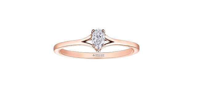14k Rose Gold Canadian Pear Shape Diamond Solitaire Engagement Ring | Whistler Romantic Bridal