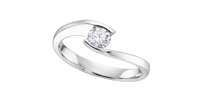 18k White Gold Canadian Diamond Solitaire Engagement Ring | 0.51ct | Half Bezel Set