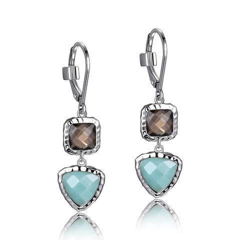 Elle - Sterling Silver Smokey Quartz & Amazonite Drop Earrings