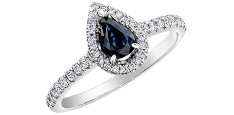 10k Sapphire and Diamond Halo Pear Shape Ring