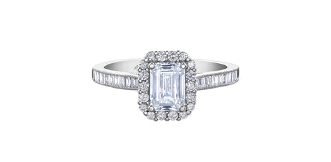 18k Canadian Emerald Cut Diamond Halo Engagement Ring