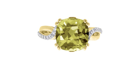 10k Olive Quartz & Diamond Ring