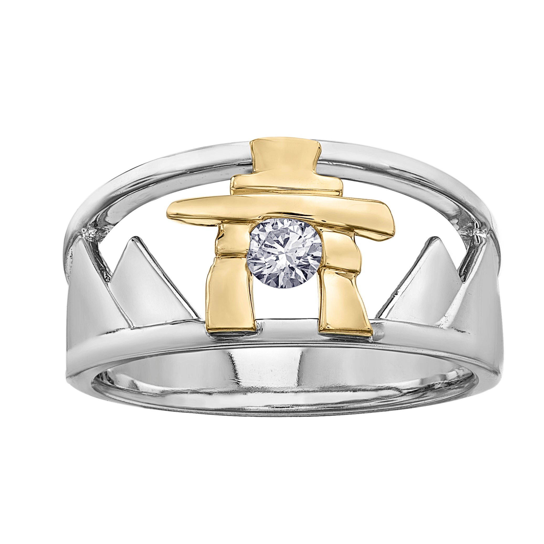 14k Gold Inukshuk Mountain Ring with Canadian Diamond