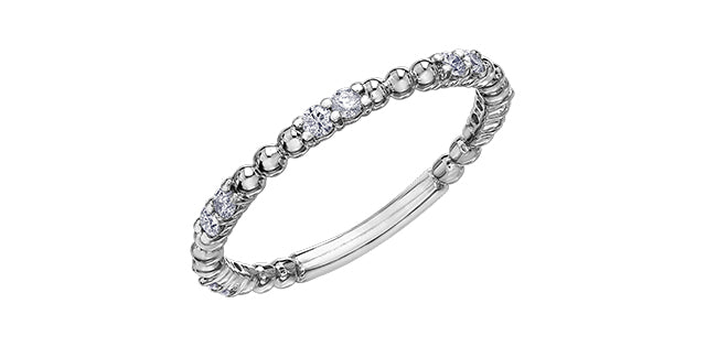 10k White Gold Diamond Antique Beaded Stacker Ring | 0.20ct | Whistler Keepsake
