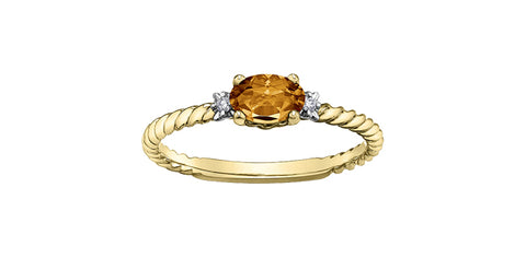 10k Birthstone and Diamond Rope Stacker Ring Avalable in All Birthstones