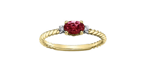 10k Birthstone and Diamond Rope Stacker Ring Avalable in All Birthstones