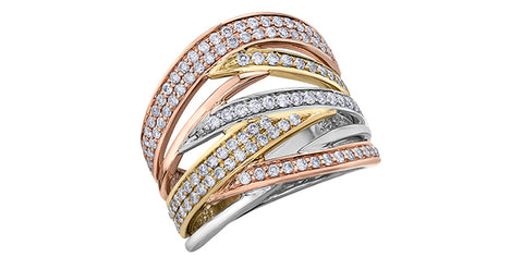 14k Tri-Colour Multi-Wave Dinner Ring