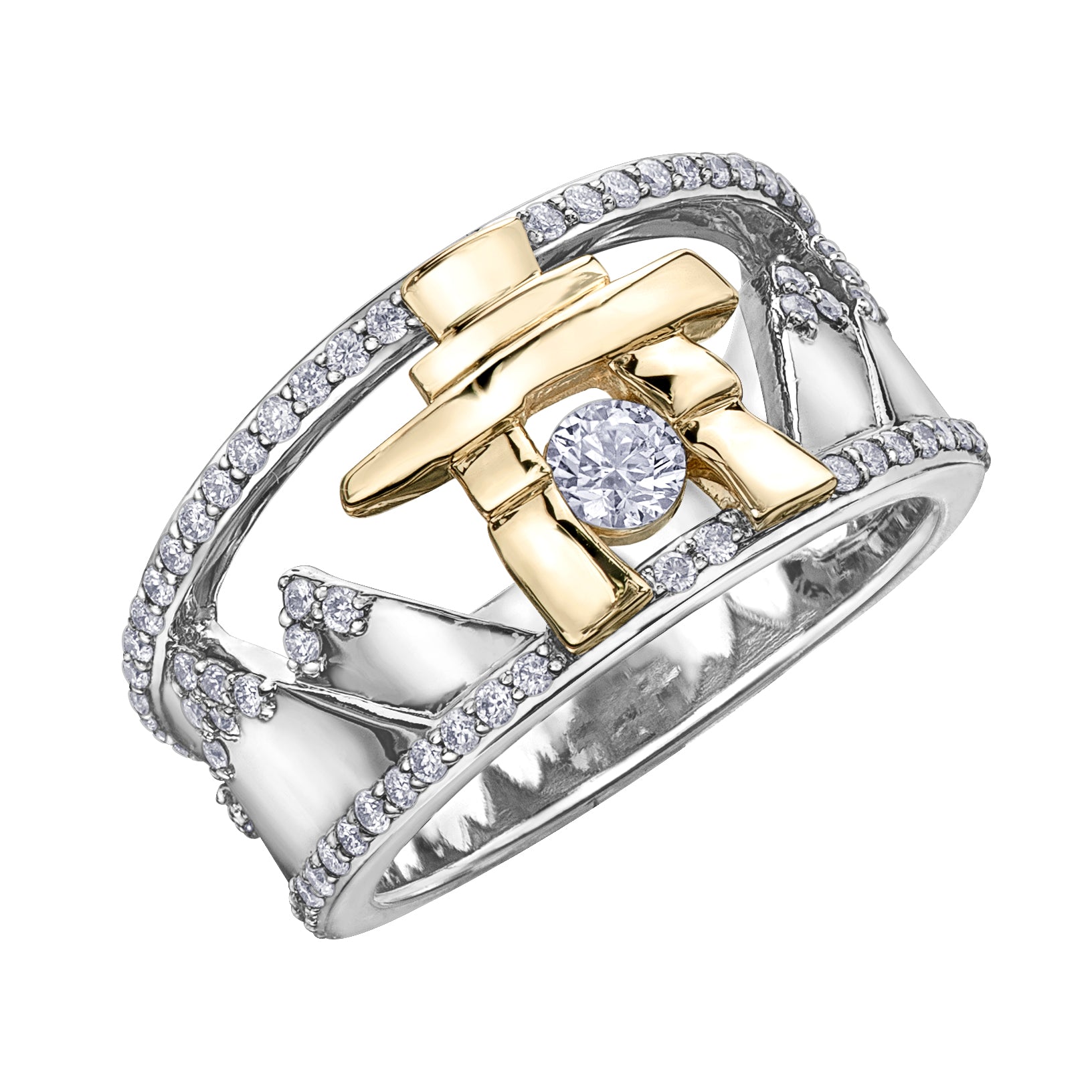 14k Gold Inukshuk Mountain Ring with Canadian Diamonds