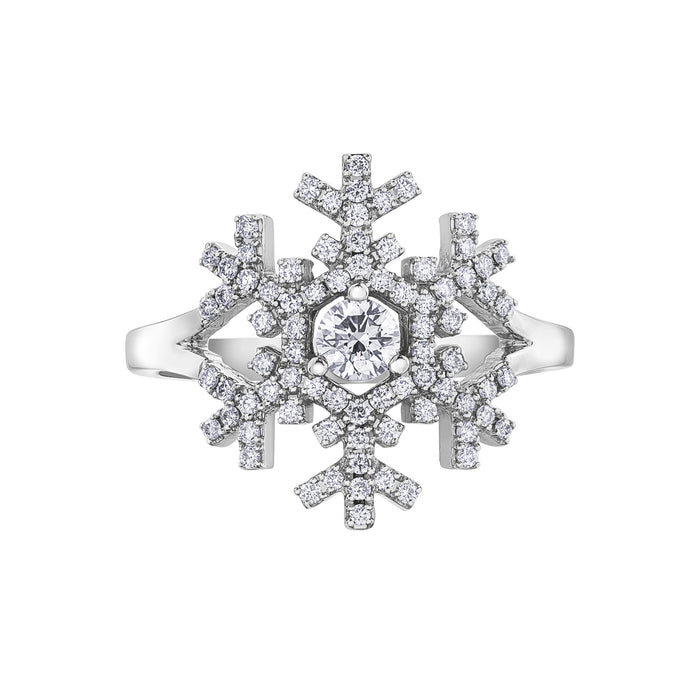 14k White Gold Canadian Diamond Snowflake Ring | 0.50cttw | Whistler Winter Statement Ring